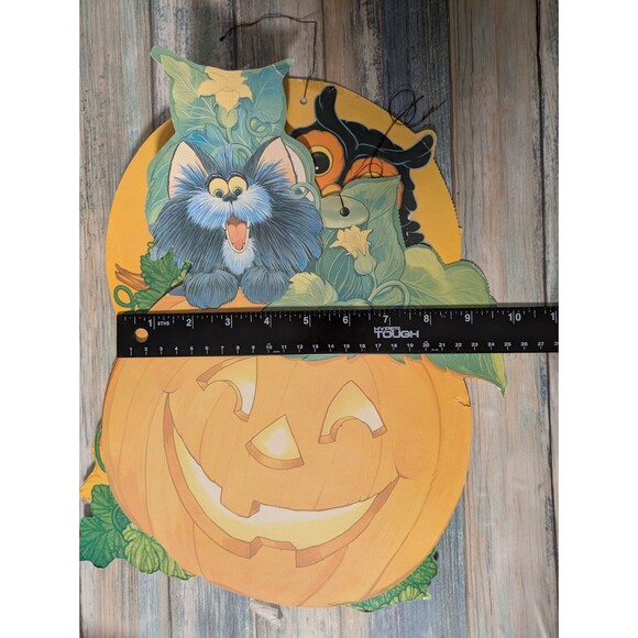 Vintage Eureka Halloween Pumpkin Owl & Cat Die Cut Decorations Set of 2 - Picture 6 of 7
